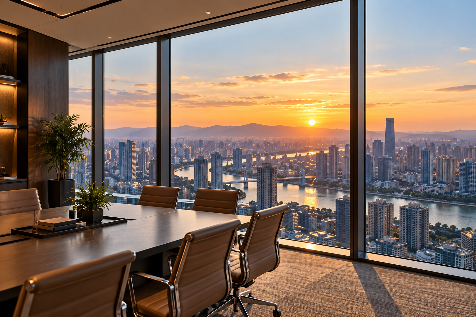 Modern office interior with city view in Taizhou, China